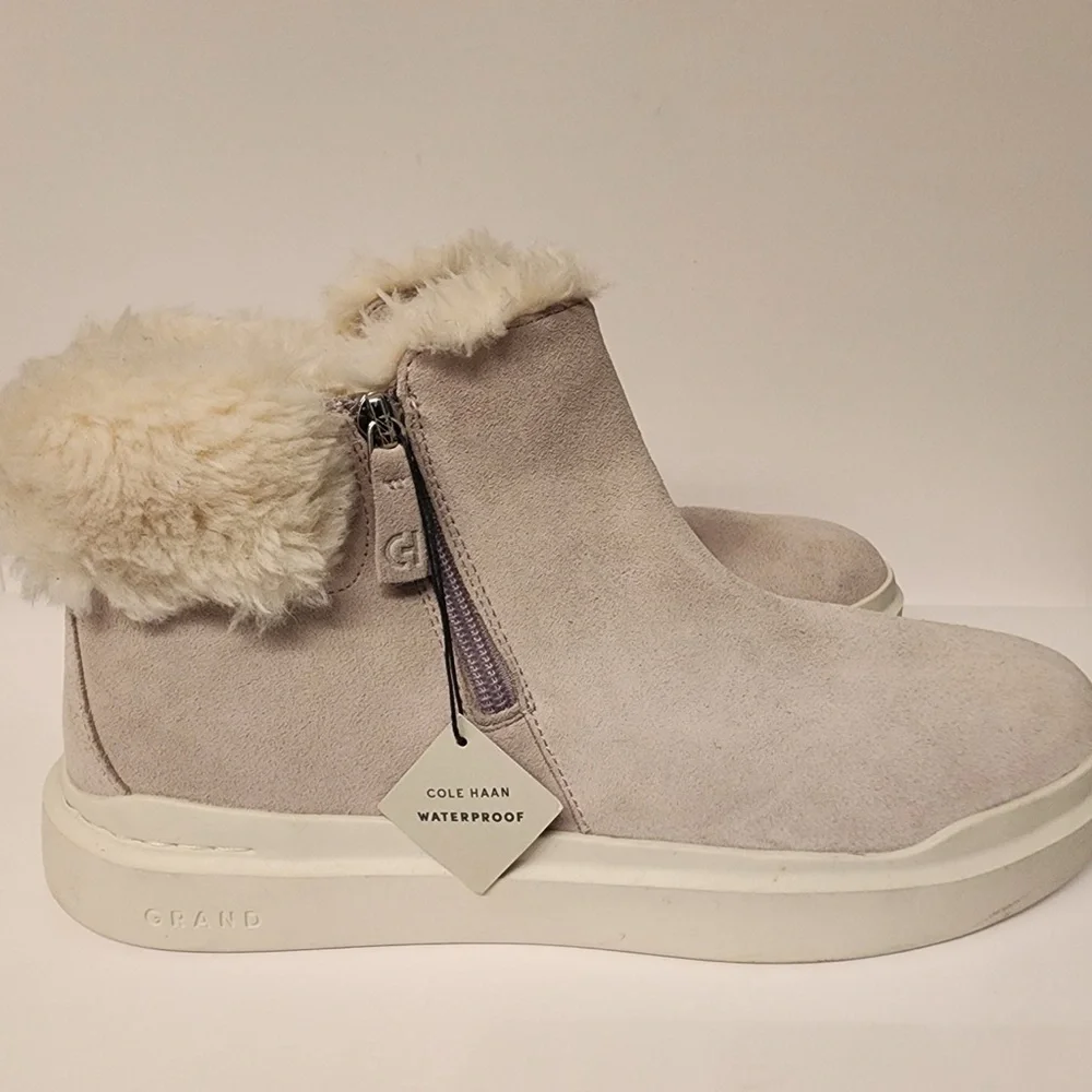 Cole Haan Grandpro Rally Round Toe Zippered Snow Suede Booties Women's Grey 10